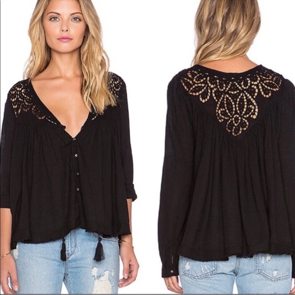 Free People Tops - Free People Doin It Right Crochet Swing Blouse